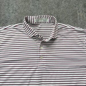 Holderness  Bourne Polo Shirt Men L White Red Striped Tailored Fit Performance